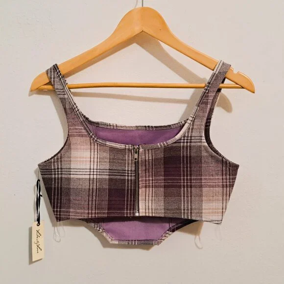 Liberty Love Juniors Corset Crop Top Plaid Purple Sleeveless Size M New with Tag - Picture 3 of 11